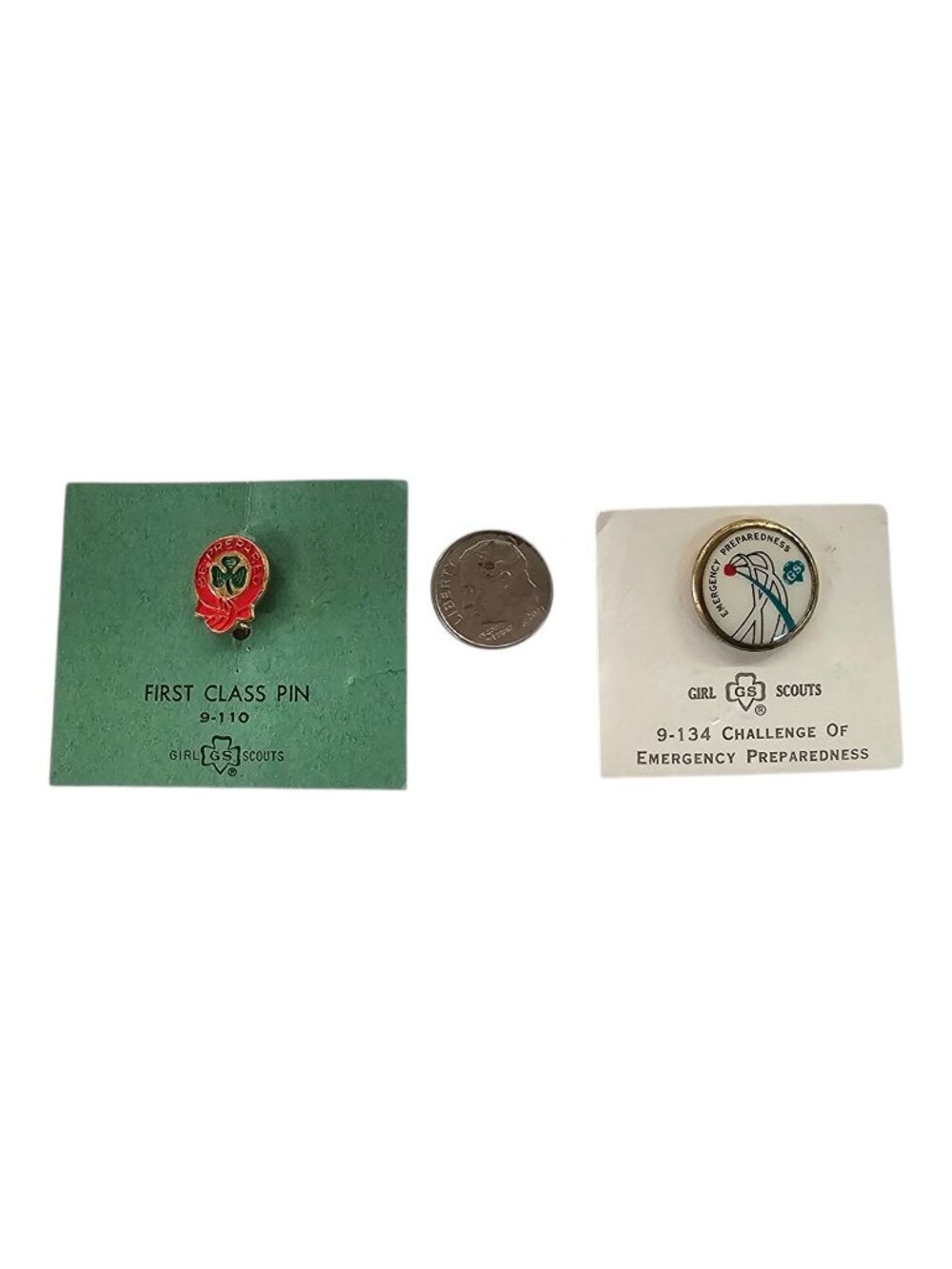 Girl Scout Pins First Class 9-110 & Emergency Preparedness 9-134 Lot Vintage